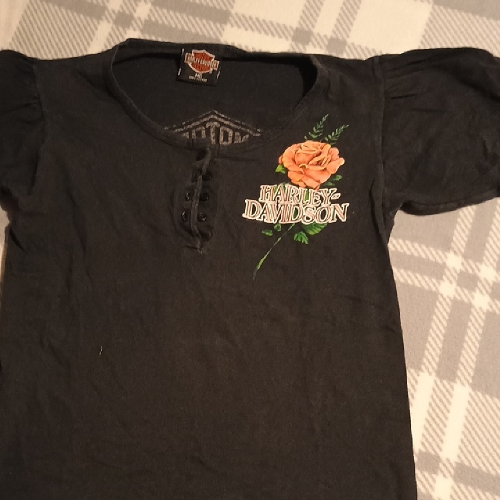 Harley-Davidson Kids Black Tee with Pink Floral Accent.